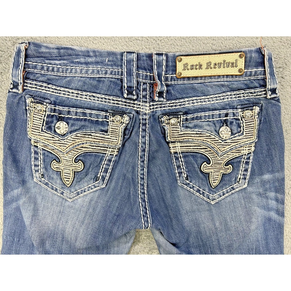 Rock Revival Jeans Womens 27x30 Kai Boot Thick Stitch Sequin Studs Perfect Fade